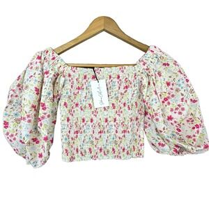 Sokie‎ Collective Puff Sleeve Smocked Top Women XS Greenwich Floral Cottage
